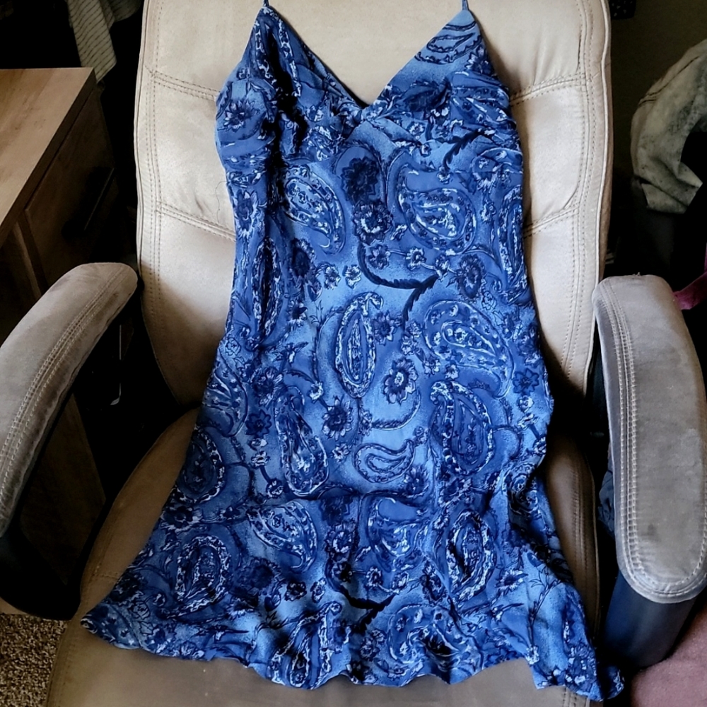 Mini blue slip dress